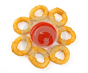 Onion rings, ketchup isolated