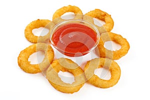 Onion rings, ketchup isolated