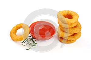 Onion rings, ketchup isolated