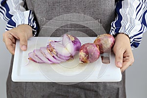 onion slices on white background