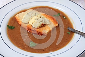 Onion soup close-up