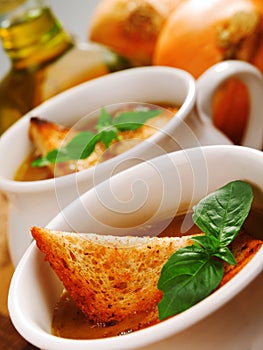 Onion soup close up