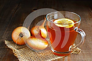 Onion tea with lemon homemade folk remedy