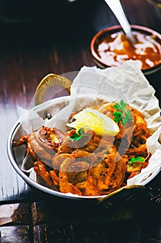 Onions bhaji with mango chutney