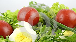 Onions, boiled eggs, lettuce, tomatoes, parsley
