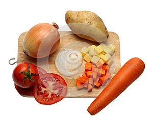 Onions, carrot, tomato and potato