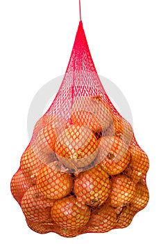 Onions in the grid, isolated on white background. The selected path.