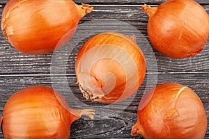 onions group on wood background