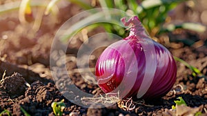 onions growing in the garden close-up