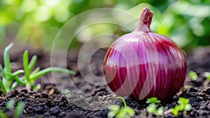 onions growing in the garden close-up