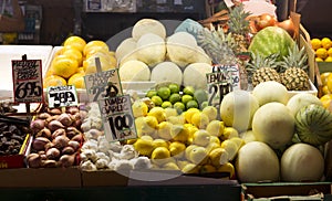 Onions Lemons Melons Limes Food Displayed at Farmers Market