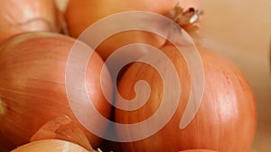 Onions on rotating display - closeup