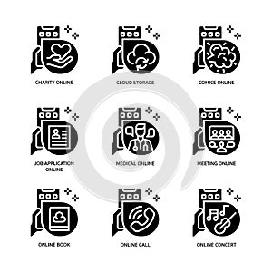 Online activities icons set