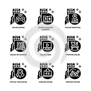 Online activities icons set