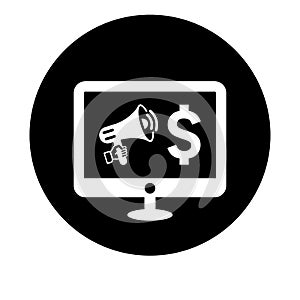 Online, ad, advertisement, backer, supporter icon. Black vector design