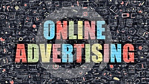 Online Advertising Concept. Multicolor on Dark Brickwall. photo