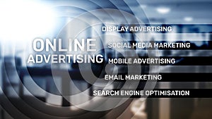 Online advertising, Digital marketing. Business and finance concept on virtual screen.