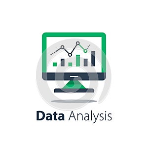 Online analytics, computer monitor and diagram, web statistic, internet big data