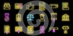 Online attestation service icons set vector neon