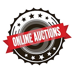 ONLINE AUCTIONS text on red brown ribbon stamp