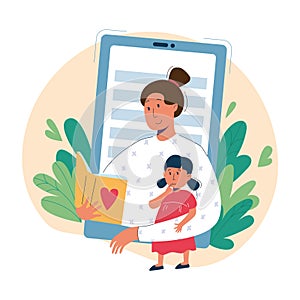 Online babysitting and education concept vector flat photo
