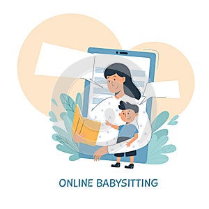 Online babysitting and education concept vector flat photo
