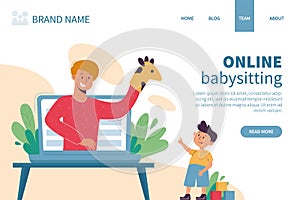 Online babysitting and education concept vector flat photo