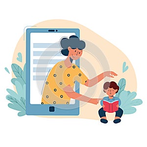 Online babysitting and education concept vector flat photo
