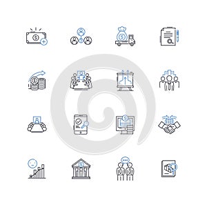 Online bank line icons collection. Digital, Fintech, Virtual, Secure, Convenient, Mobile, Accessible vector and linear photo