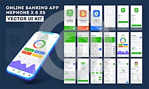 Online banking app ui kit for responsive mobile app or website with different layout including login, create account, user profile
