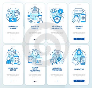 Online banking blue onboarding mobile app screen set