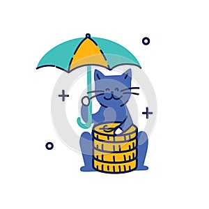 Online banking concept with cute cat. Flat vector illustration template, Banking investment, Deposits, Exchanges, Money