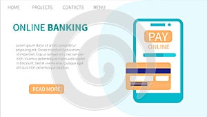 Online banking. Concept of electronic payment and transaction. Landing page template. Vector illustration for web and graphic