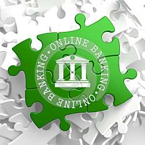 Online Banking Concept on Green Puzzle Pieces.