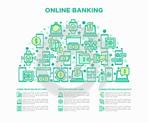 Online banking concept in half circle