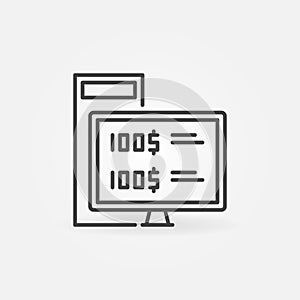 Online Banking on Desktop Computer vector thin line icon