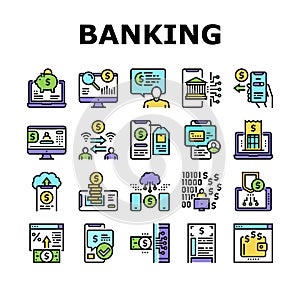 Online Banking Finance Collection Icons Set Vector