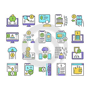 Online Banking Finance Collection Icons Set Vector .