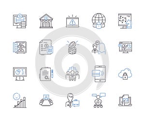 Online banking and financial services outline icons collection. online, banking, financial, services, payments