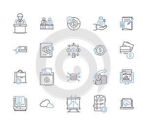 Online banking and financial services outline icons collection. online, banking, financial, services, payments