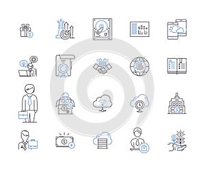 Online banking and financial services outline icons collection. online, banking, financial, services, payments