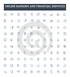 Online banking and financial services vector line icons set. Banking, Online, Financial, Services, Transaction, Payment