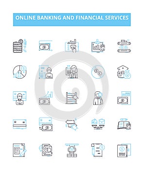 Online banking and financial services vector line icons set. Banking, Online, Financial, Services, Transaction, Payment