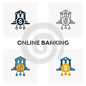 Online Banking icon set. Four elements in diferent styles from fintech icons collection. Creative online banking icons filled,