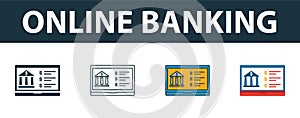 Online Banking icon set. Four elements in diferent styles from personal finance icons collection. Creative online banking icons