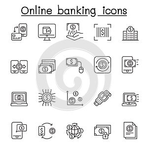 Online banking icon set in thin line style