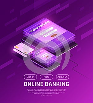 Online Banking Isometric Web Page