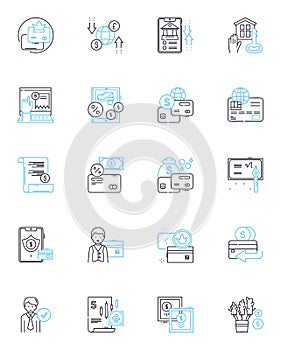 Online banking linear icons set. Security, Convenience, Accessibility, Mobile, Savings, Transactions, Features line