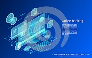 Online banking, money transfer, financial transaction isometric vector concept