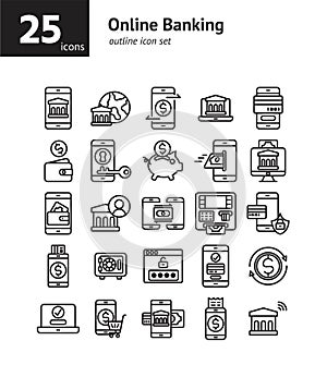 Online Banking outline icon set.